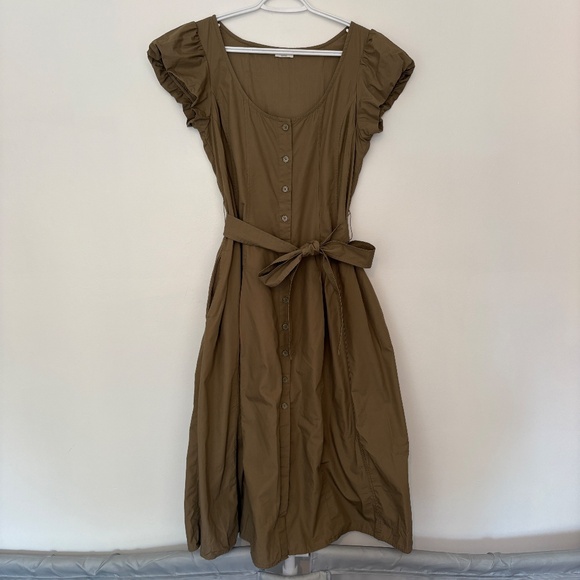 Wilfred Aritzia Governess Poplin Midi Dress Green Olive Short Sleeve Button Up S - Picture 2 of 16